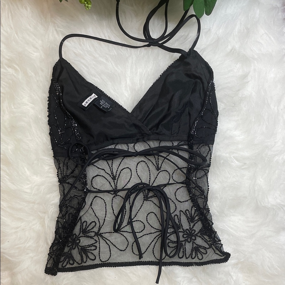 Black Sheer Floral Halter Top - Picture 9 of 12